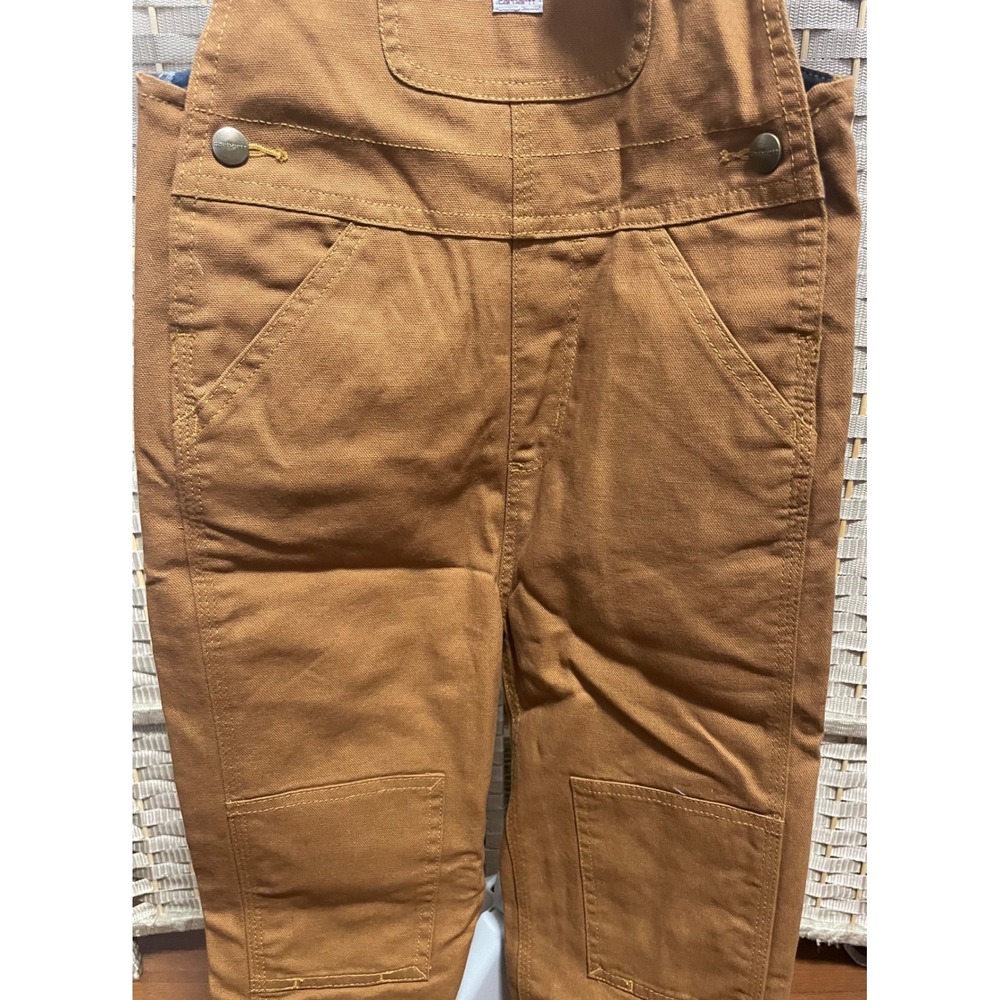 NWT Carhartt Kids Flannel Lined Duck Bib Overalls Brown Plaid Size 4T - Picture 3 of 15